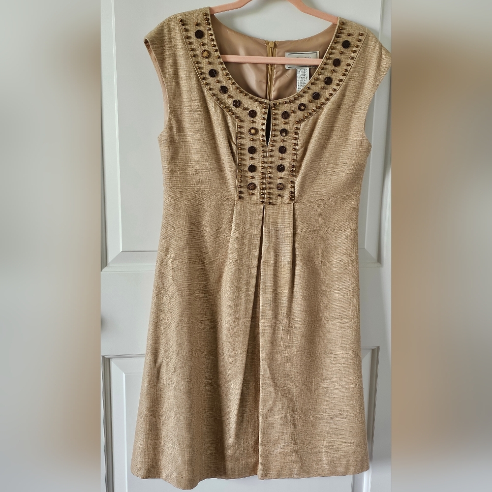 WILLOW GLENN Tan‎ Beaded Career Dress Size 10